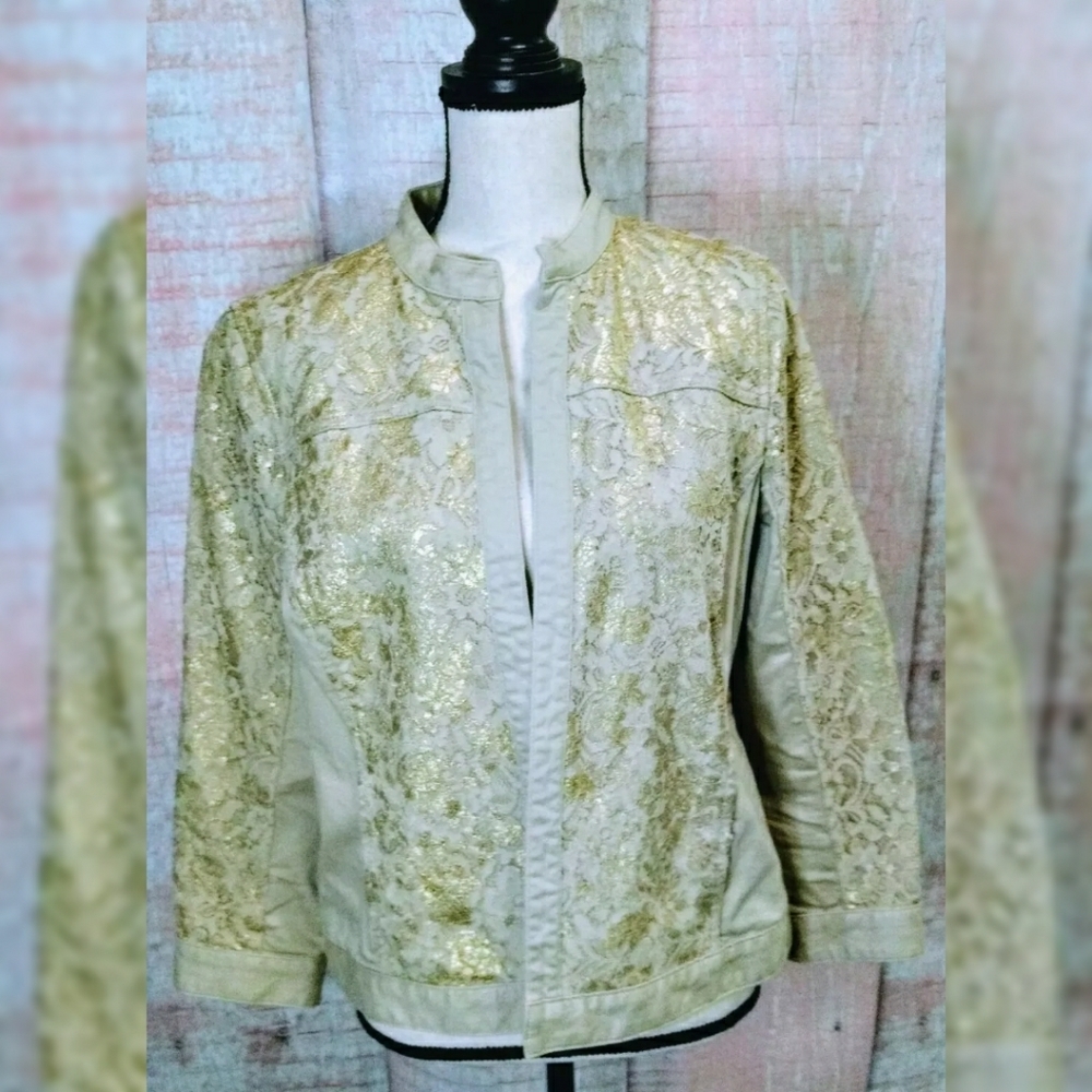 Chico's Platinum Jacket Size 1 M Metallic Denim